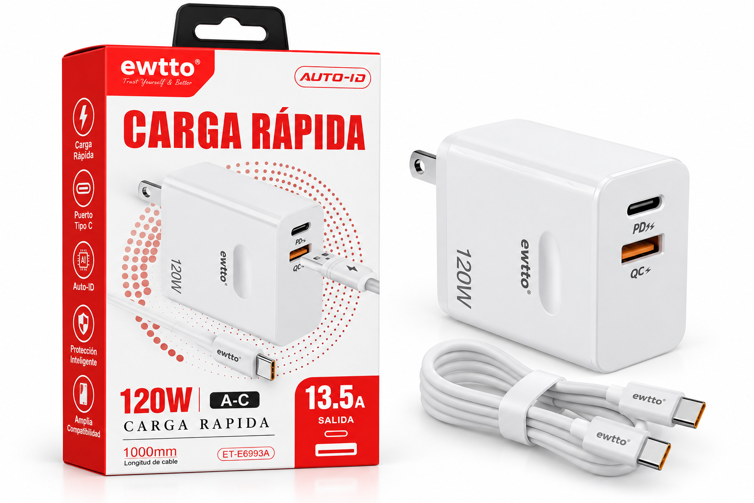 CARGADOR DE CARGA RÁPIDA EWTTO DE 120W