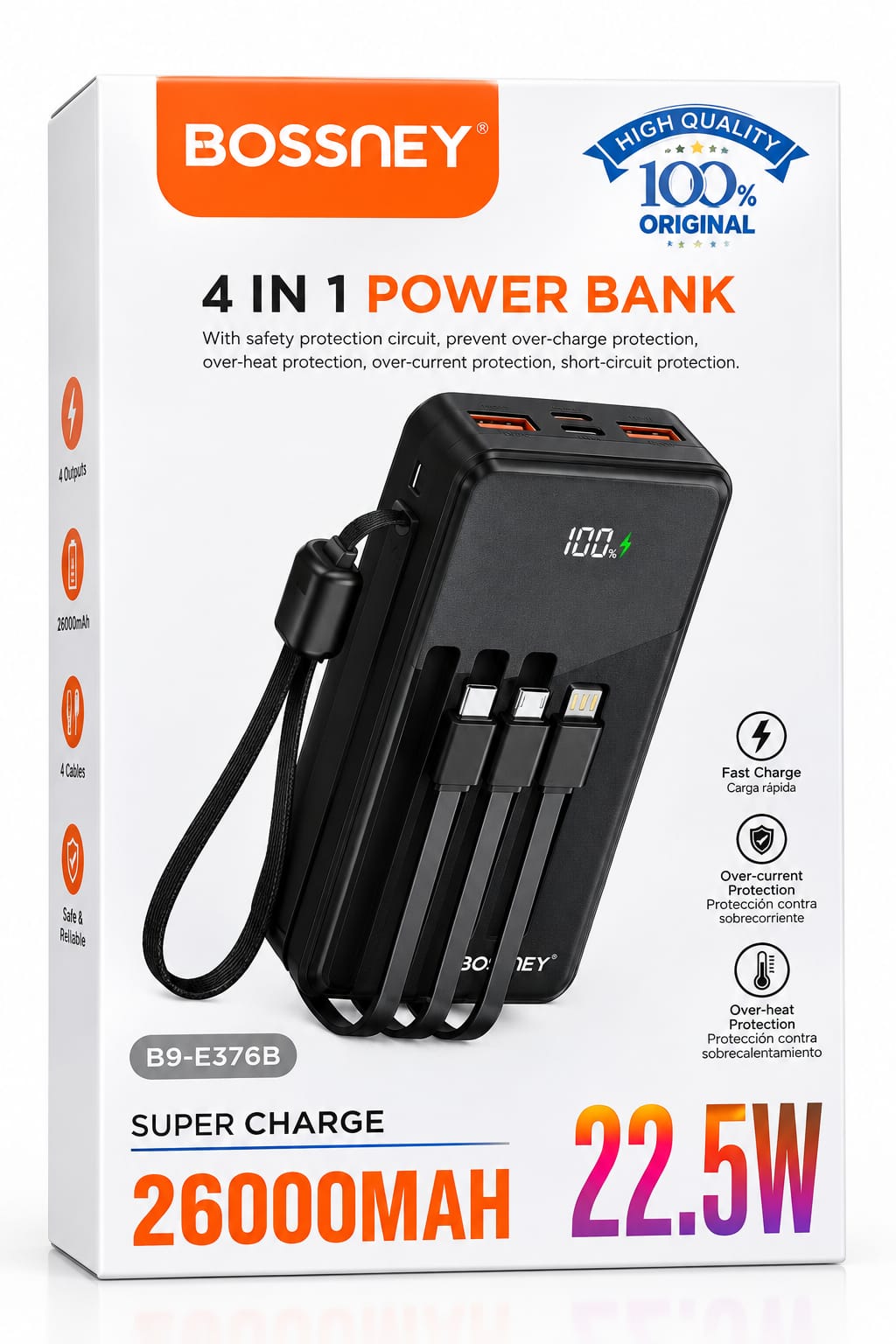 CARGADOR PORTÁTIL BOSSNEY 4 IN 1 POWER BANK (MODELO: B9-E376B)
