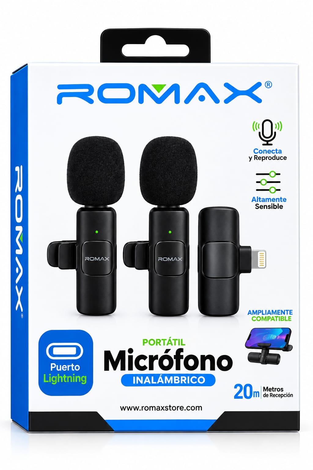 MICRÓFONO INALÁMBRICO PORTÁTIL ROMAX CON CONECTOR LIGHTNING