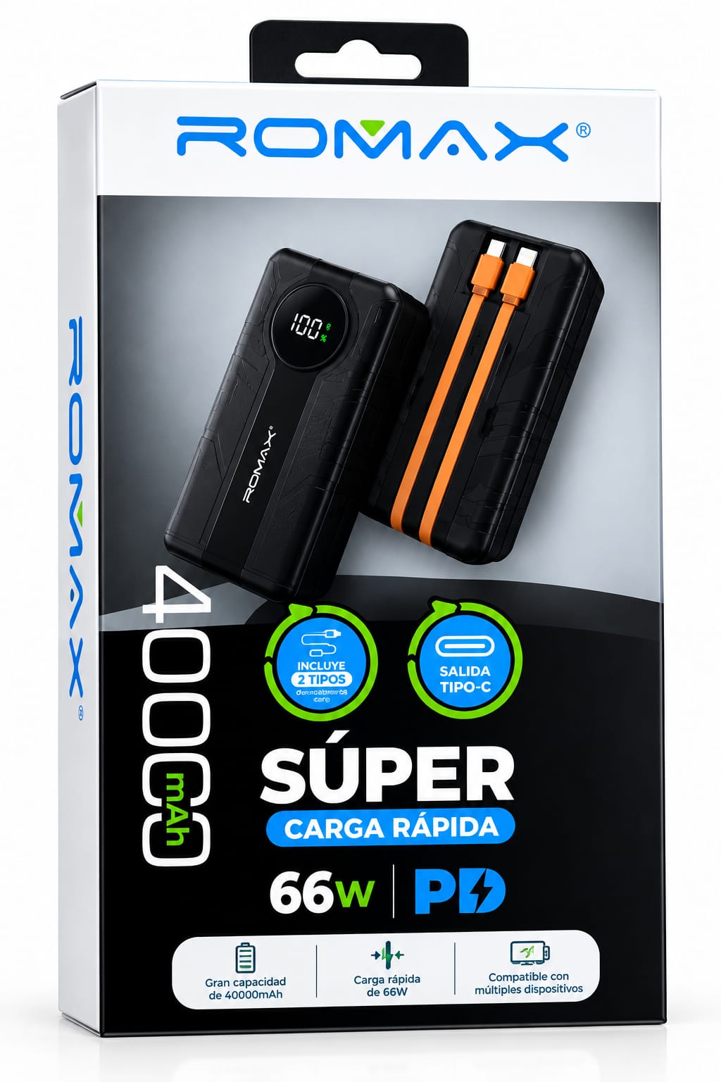 POWER BANK ROMAX 40,000MAH CARGA RÁPIDA 60W