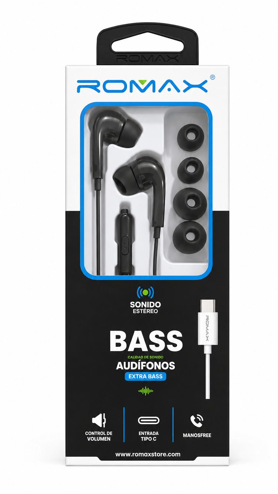 AUDÍFONOS CON CABLE MODELO ROMAX CON CONECTOR -TIPO C