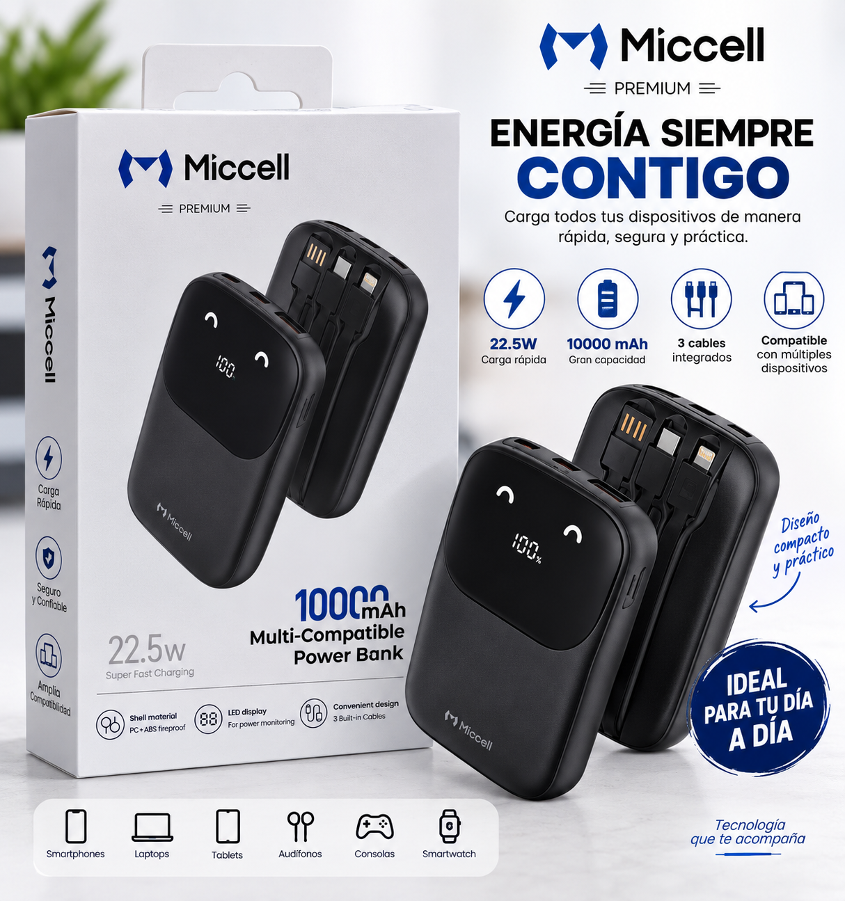 POWER BANK MULTI-COMPATIBLE MICCELL PREMIUM 10000 mAh