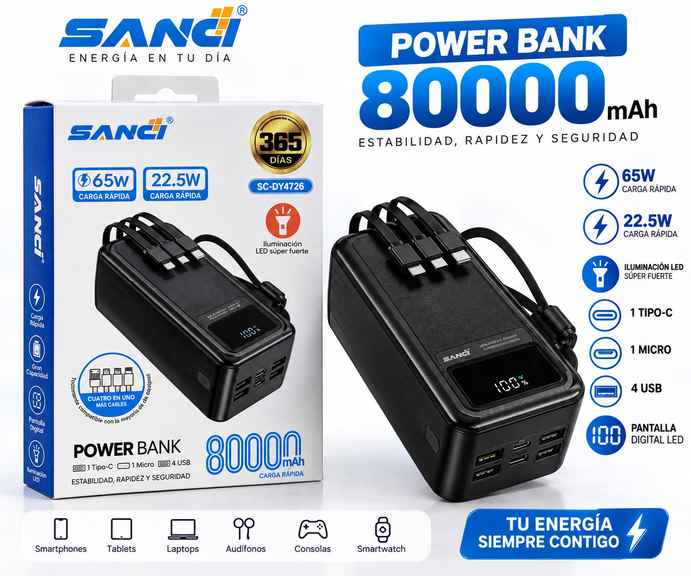 POWER BANK SANCI DE 80000 MAH