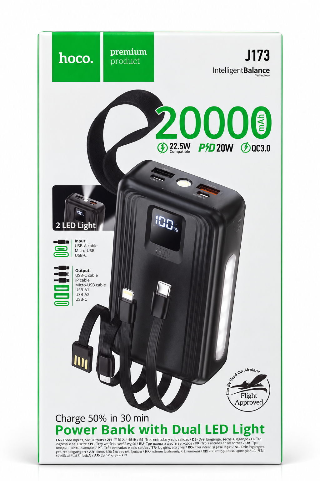 CARGADOR PORTÁTIL HOCO. J173 INTELLIGENTBALANCE 20,000 MAH